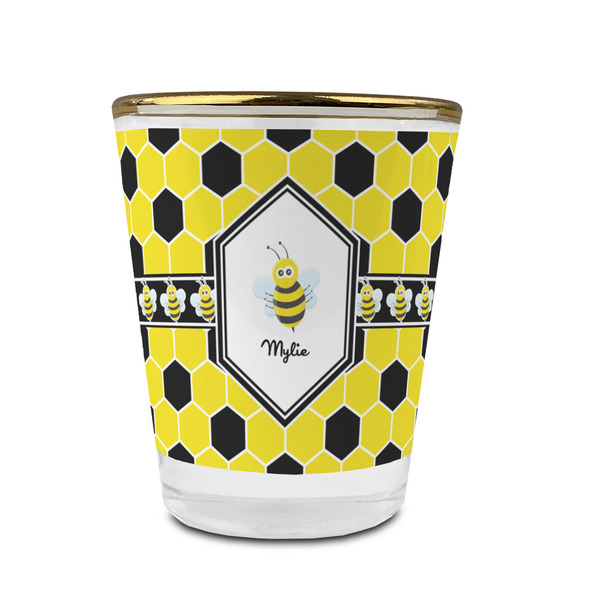Honeycomb Glass Shot Glass - With gold rim - FRONT