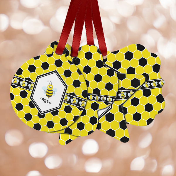 Custom Honeycomb Metal Ornaments - Double Sided w/ Name or Text
