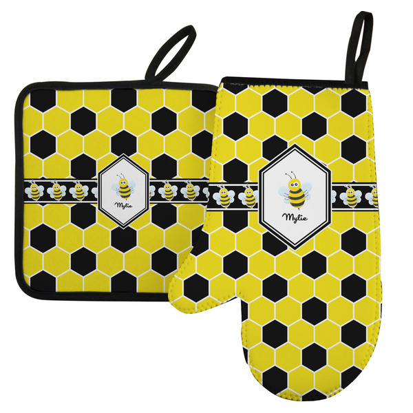 Custom Honeycomb Left Oven Mitt & Pot Holder Set w/ Name or Text