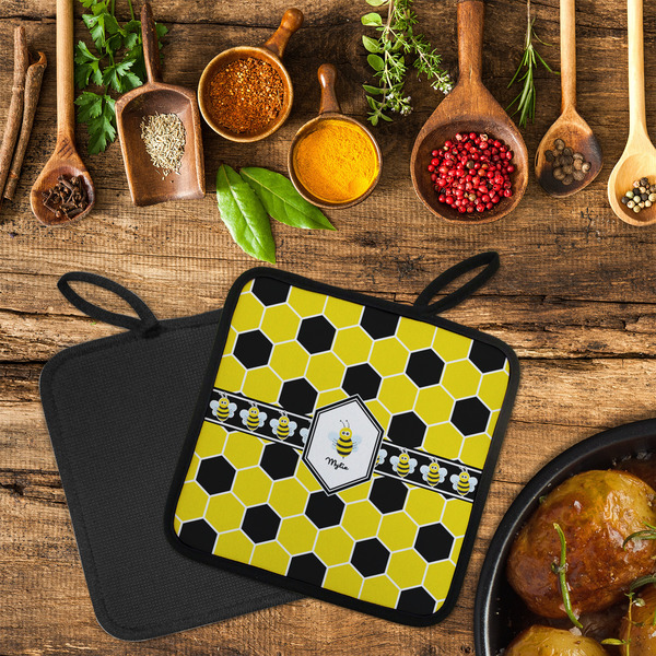 Honeycomb Neoprene Pot Holder - Set of 2  LIFESTYLE (Flatlay)