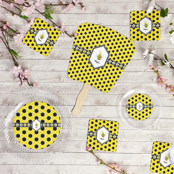 Honeycomb Party Supplies Combination Image - All items - Plates, Coasters, Fans