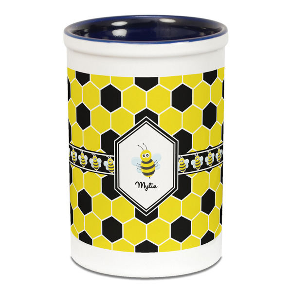 Custom Honeycomb Ceramic Pencil Holders - Blue