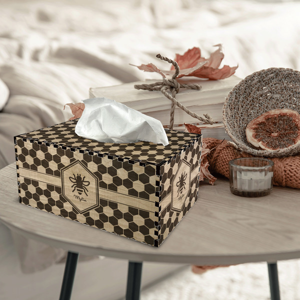 Honeycomb Rectangle Tissue Box Covers - Wood - In Context