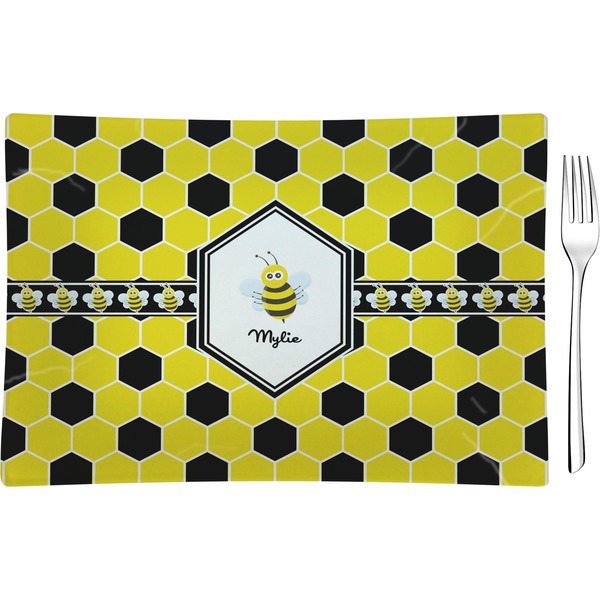 Custom Honeycomb Rectangular Glass Appetizer / Dessert Plate - Single or Set (Personalized)