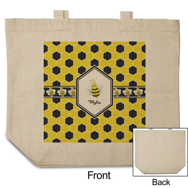 Honeycomb Reusable Cotton Grocery Bag - Front & Back View