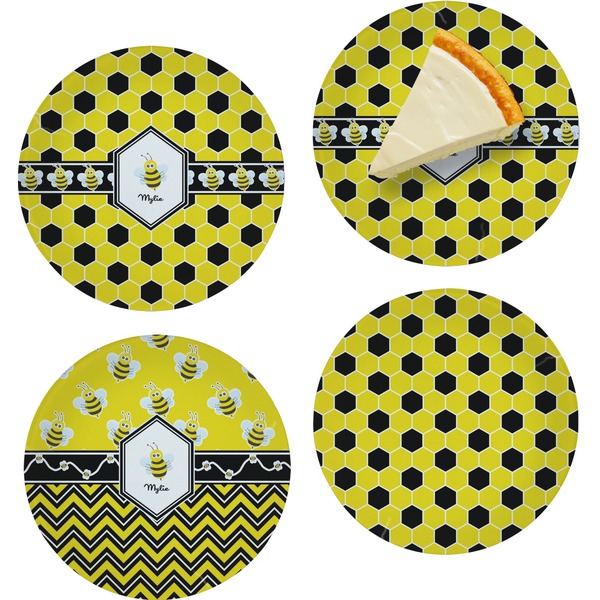 Custom Honeycomb Set of 4 Glass Appetizer / Dessert Plate 8" (Personalized)