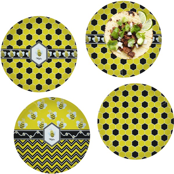 Custom Honeycomb Set of 4 Glass Lunch / Dinner Plate 10" (Personalized)