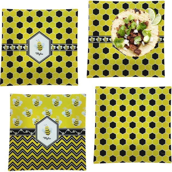 Custom Honeycomb Set of 4 Glass Square Lunch / Dinner Plate 9.5" (Personalized)