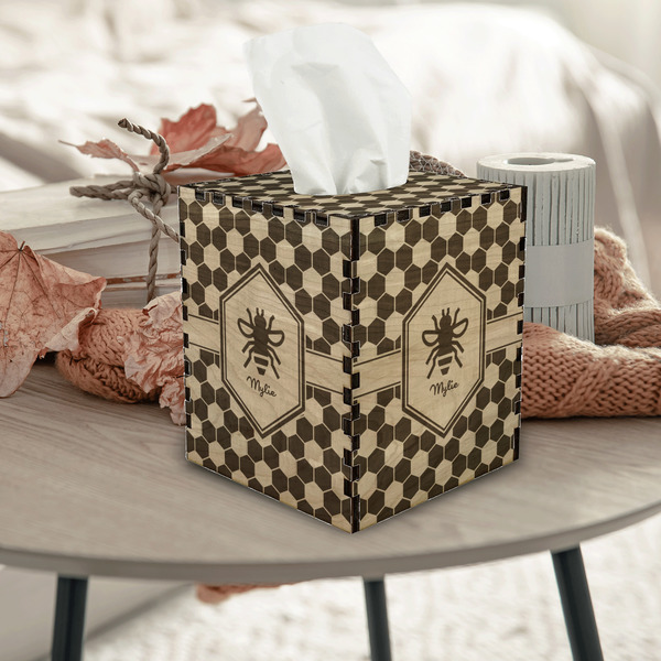 Honeycomb Square Tissue Box Covers - Wood - In Context