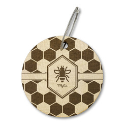 Honeycomb Wood Luggage Tag - Round (Personalized)