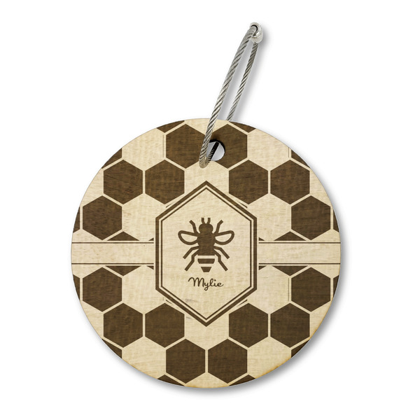 Custom Honeycomb Wood Luggage Tag - Round (Personalized)