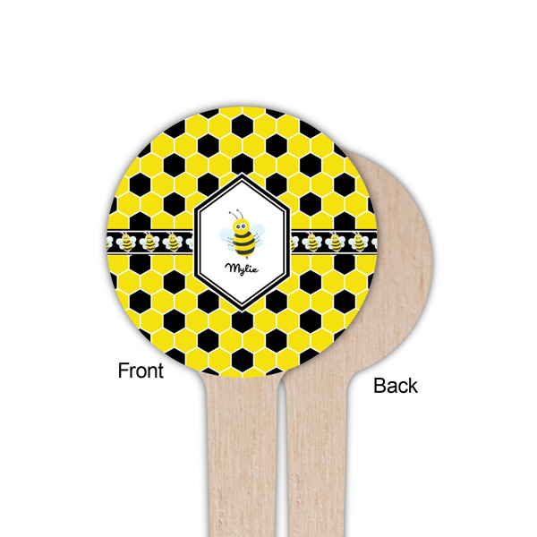 Honeycomb Wooden 4" Food Pick - Round - Single Sided - Front & Back
