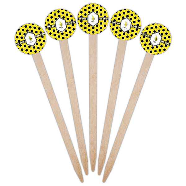 Honeycomb Wooden 6" Food Pick - Round - Fan View