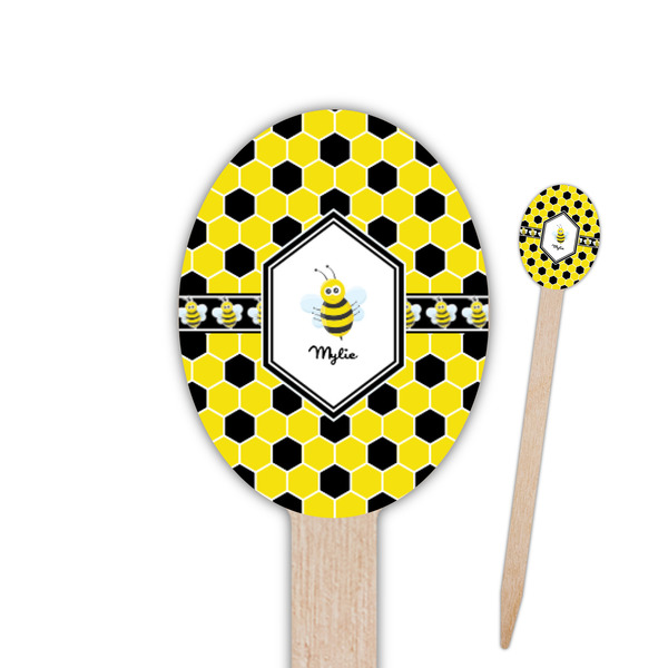 Custom Honeycomb Oval Wooden Food Picks - Single Sided (Personalized)