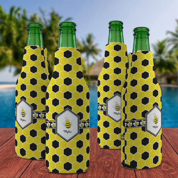 Honeycomb Zipper Bottle Cooler - Set of 4 - LIFESTYLE