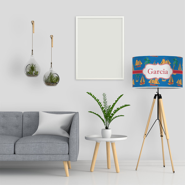 Boats & Palm Trees 12" Drum Lampshade - LIFESTYLE