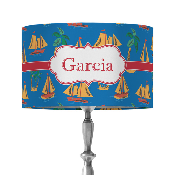 Boats & Palm Trees 12" Drum Lampshade - ON STAND (Fabric)