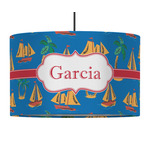 Boats & Palm Trees 12" Drum Pendant Lamp - Fabric (Personalized)