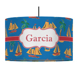 Boats & Palm Trees 12" Drum Pendant Lamp - Fabric (Personalized)
