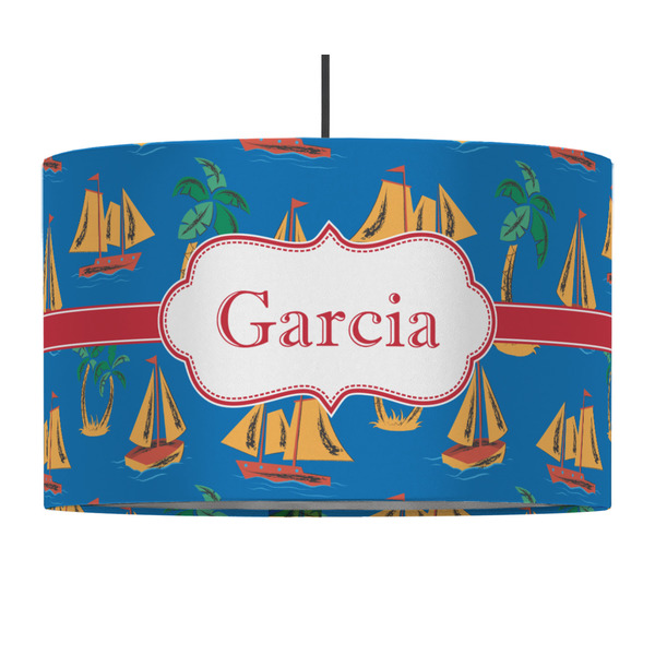 Boats & Palm Trees 12" Drum Lampshade - PENDANT (Fabric)