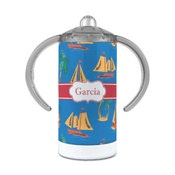 Boats & Palm Trees 12 oz Stainless Steel Sippy Cup (Personalized)