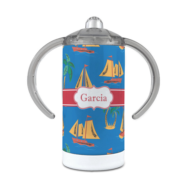 Custom Boats & Palm Trees 12 oz Stainless Steel Sippy Cup (Personalized)