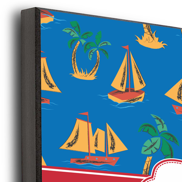 Boats & Palm Trees 12x12 Wood Print - Closeup