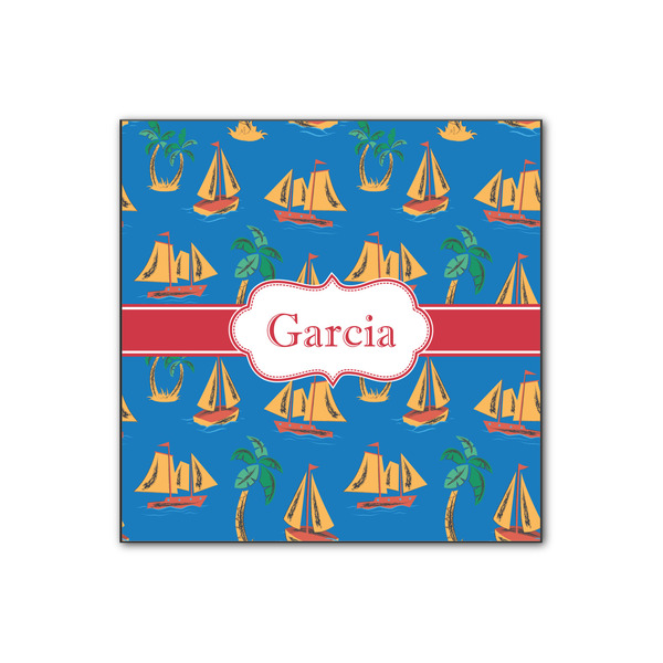 Custom Boats & Palm Trees Wood Print - 12x12 (Personalized)
