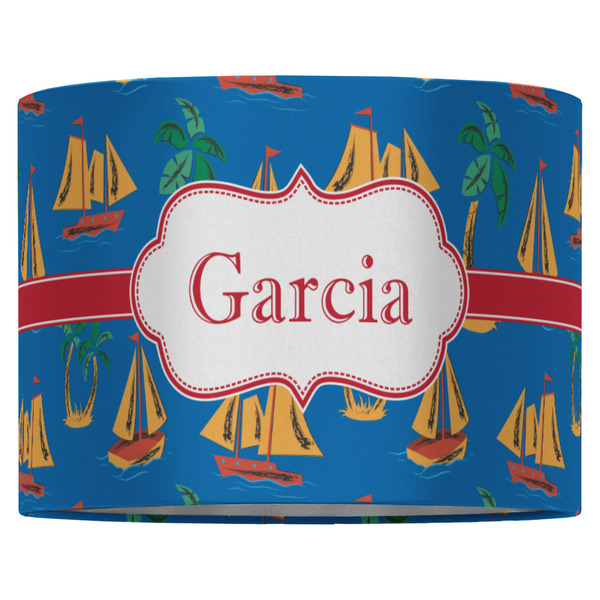 Boats & Palm Trees 16" Drum Lampshade - FRONT (Fabric)