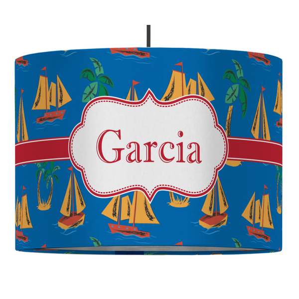 Custom Boats & Palm Trees 16" Drum Pendant Lamp - Fabric (Personalized)