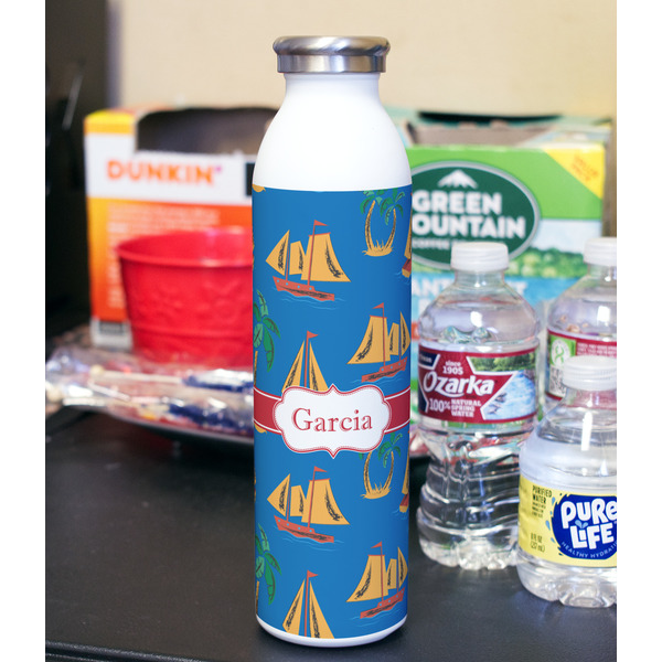Boats & Palm Trees 20oz Water Bottles - Full Print - In Context