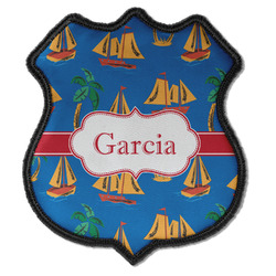 Boats & Palm Trees Iron On Shield Patch C w/ Name or Text