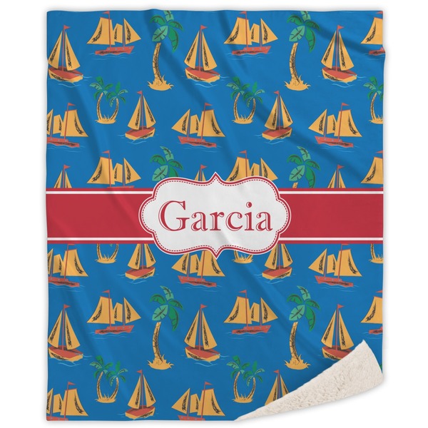 Custom Boats & Palm Trees Sherpa Throw Blanket (Personalized)