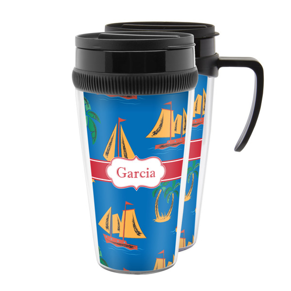 Custom Boats & Palm Trees Acrylic Travel Mug (Personalized)