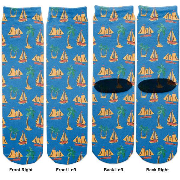 Boats & Palm Trees Adult Crew Socks - Double Pair - Front and Back - Apvl