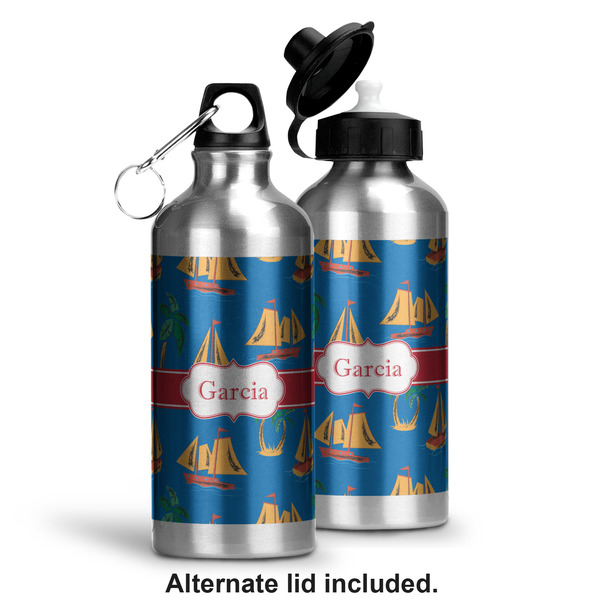 Boats & Palm Trees Aluminum Water Bottle - Alternate lid options