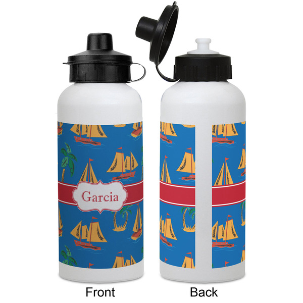 Boats & Palm Trees Aluminum Water Bottle - White APPROVAL