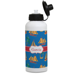 Boats & Palm Trees Water Bottles - Aluminum - 20 oz - White (Personalized)