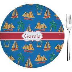 Boats & Palm Trees 8" Glass Appetizer / Dessert Plates - Single or Set (Personalized)