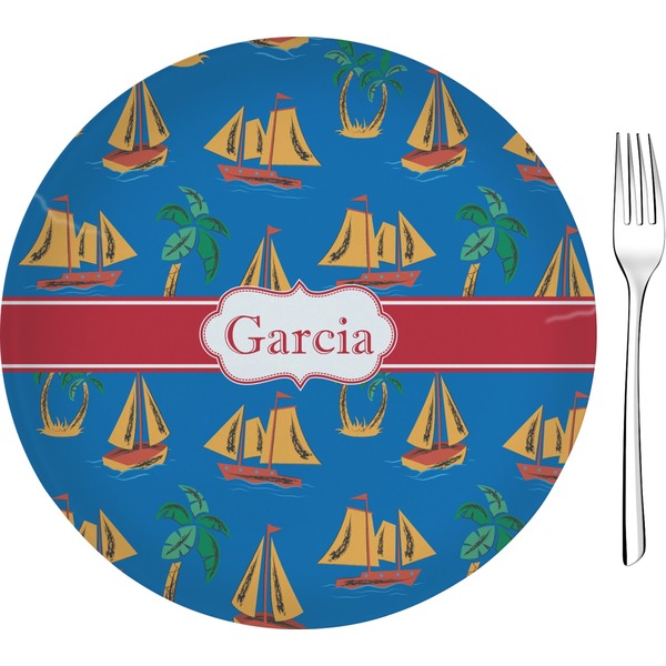 Custom Boats & Palm Trees 8" Glass Appetizer / Dessert Plates - Single or Set (Personalized)
