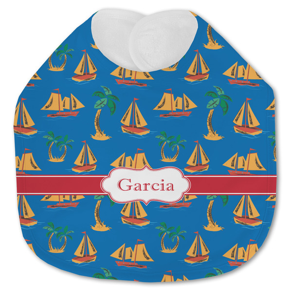 Custom Boats & Palm Trees Jersey Knit Baby Bib w/ Name or Text