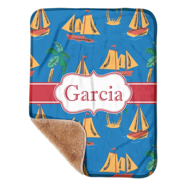 Custom Boats & Palm Trees Sherpa Baby Blanket - 30" x 40" w/ Name or Text