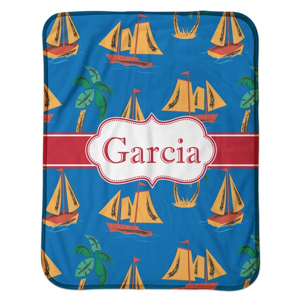 Boats & Palm Trees Baby Sherpa Blanket - Flat