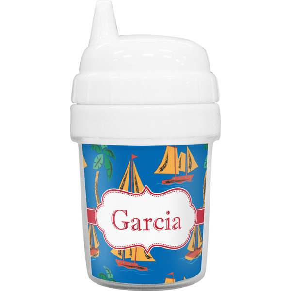 Custom Boats & Palm Trees Baby Sippy Cup (Personalized)