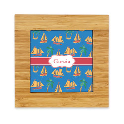 Boats & Palm Trees Bamboo Trivet with Ceramic Tile Insert (Personalized)