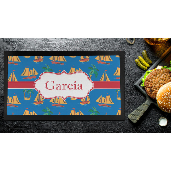 Boats & Palm Trees Bar Mat - Small - LIFESTYLE