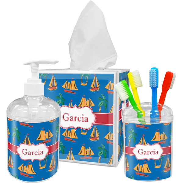 Boats & Palm Trees Bathroom Accessories Set (Personalized)
