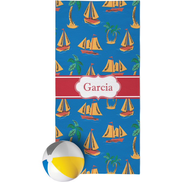 Custom Boats & Palm Trees Beach Towel (Personalized)