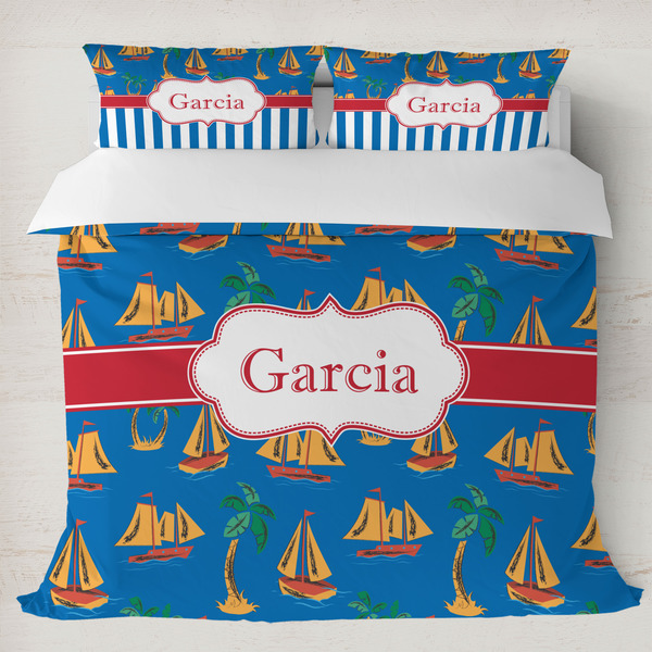 Custom Boats & Palm Trees Duvet Cover Set - King (Personalized)