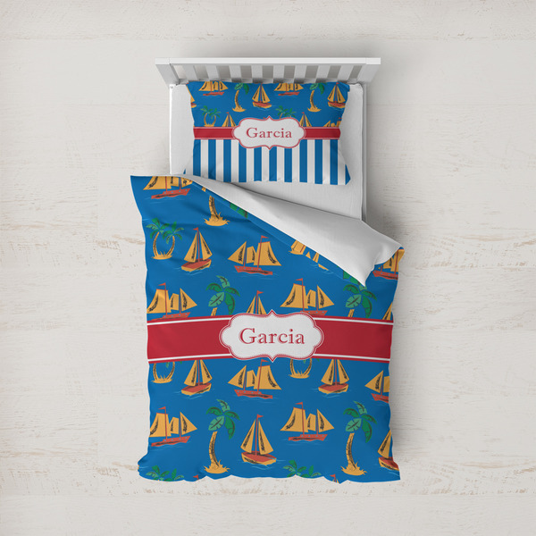 Custom Boats & Palm Trees Duvet Cover Set - Twin (Personalized)